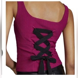Anthropologie Magenta Lace-Up Top